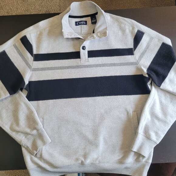Chaps Fleece Pullover Men's Size L, Black/Gray Long Sleeve - Picture 1 of 13